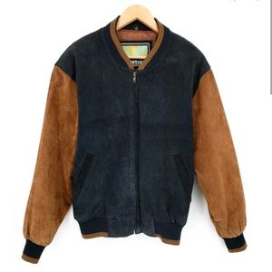 Vintage Stratojac Suede Leather Two-Tone Bomber Jacket Paneled Black Tan Men's M